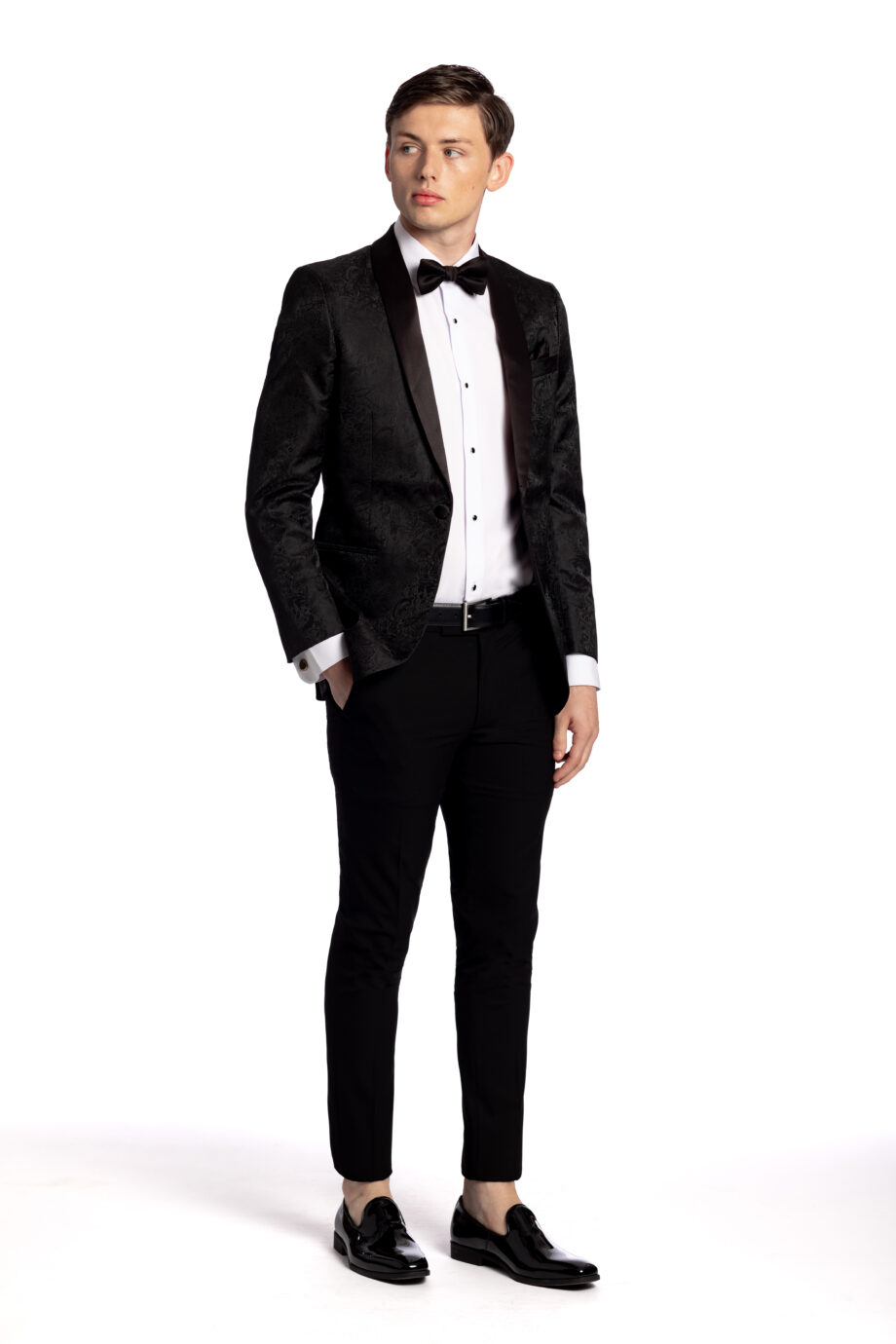 Men's Slim Fit Black Paisley Shawl Tuxedo Jacket