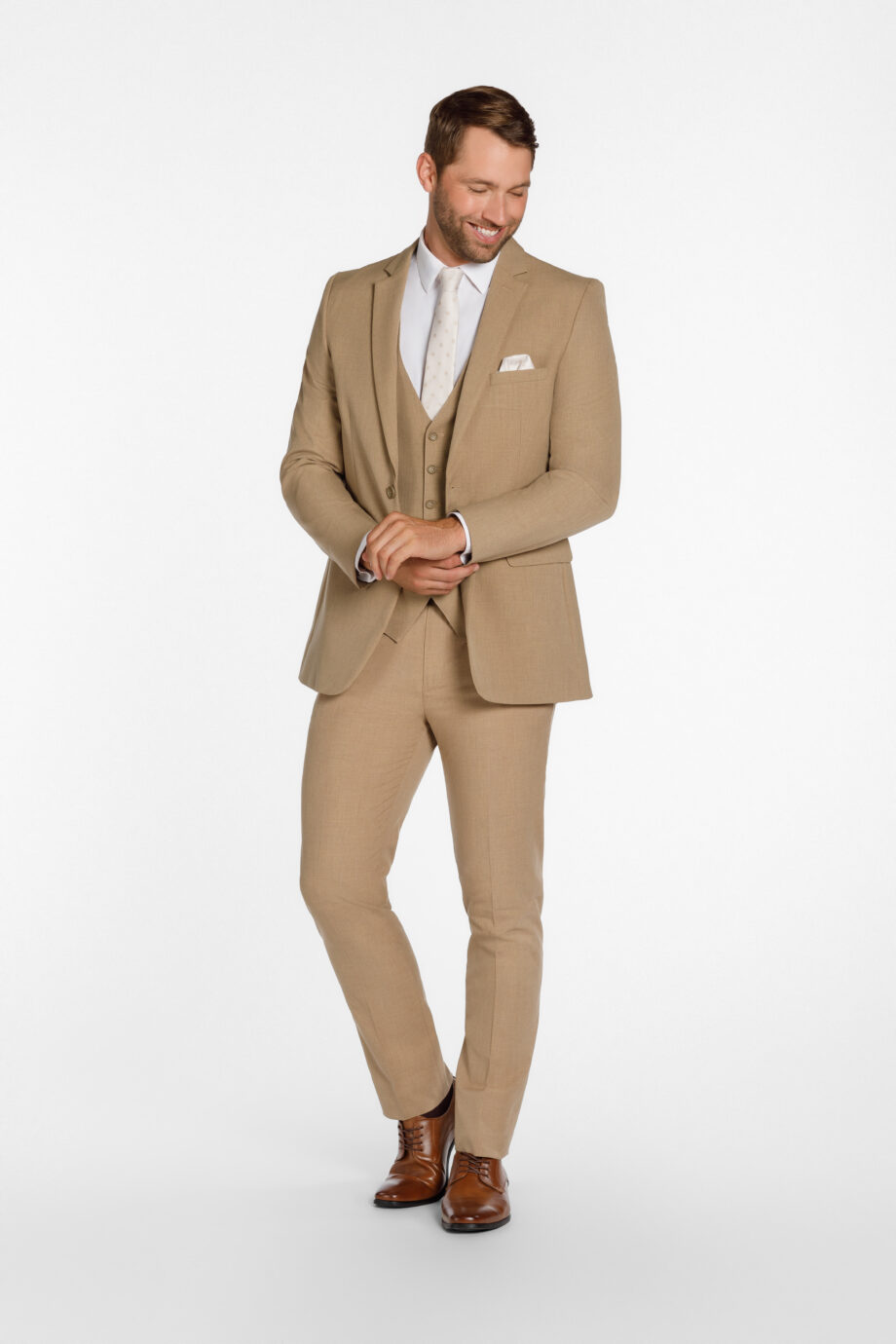 Custom Camel Brown Stretch Suit - 2-Piece Slim Fit