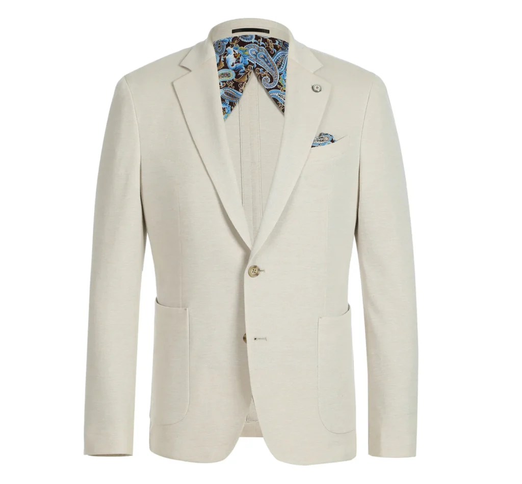 Men's Slim-Fit Beige Cotton Blend Half-Canvas Blazer