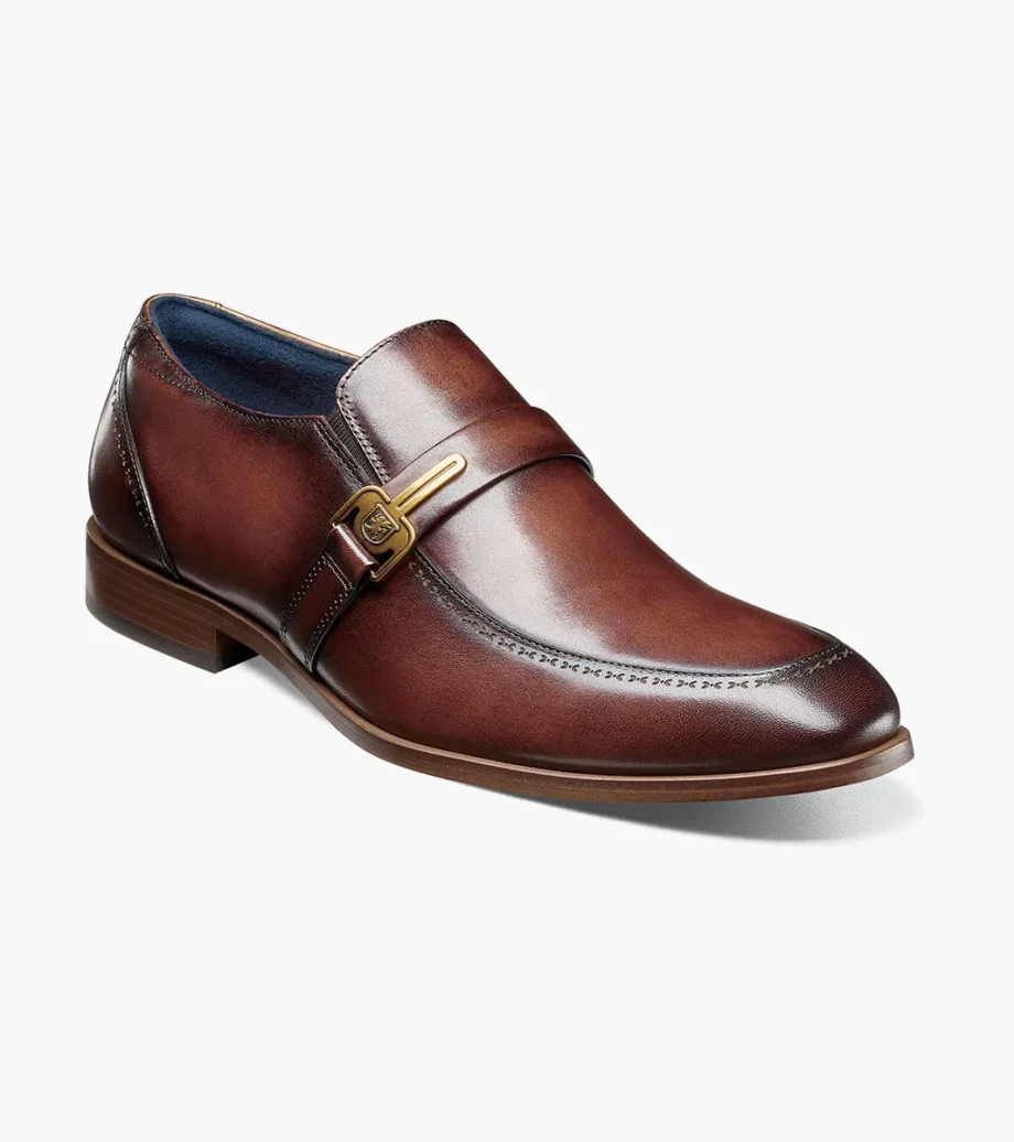 Stacy Adams Buckley Moc Toe Ornament Slip-On - Burnished Leather Modern Classic