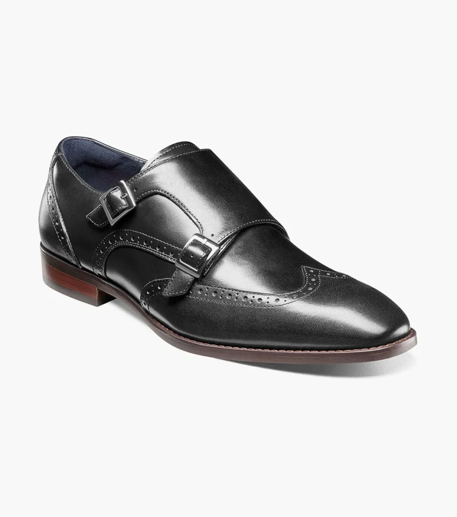 Stacy Adams Karson Wingtip Double Monk Strap - Elegant Leather Shoe in Two Colors