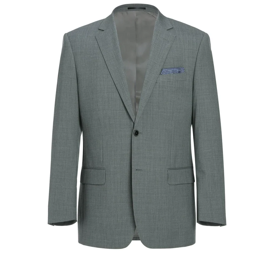 Men's Classic Fit Grey Wool Blazer with Tailored Pattern - Single-Breasted, Notch Lapel