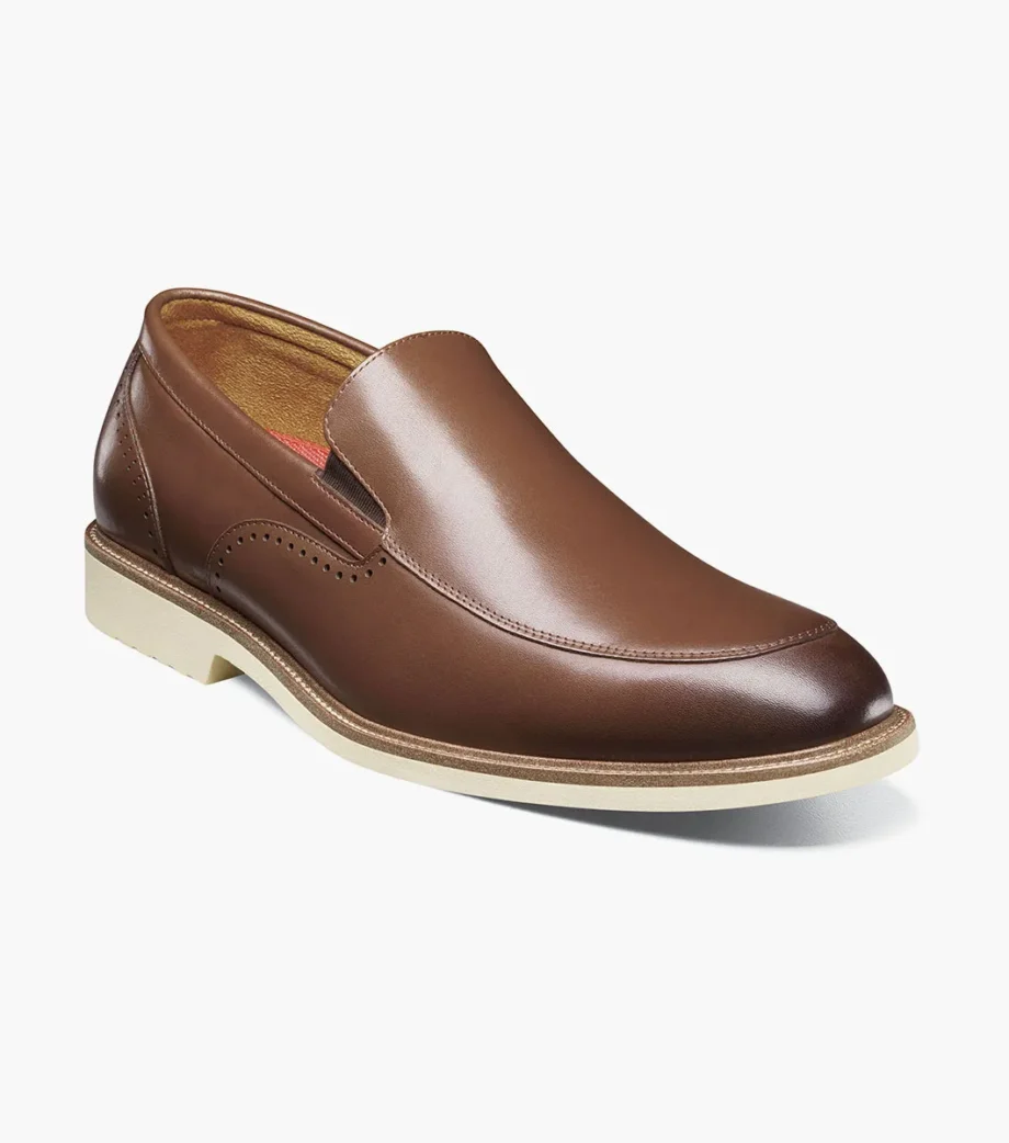 Stacy Adams Wellington Moc Toe Slip-On - Brown Burnished Leather Shoe