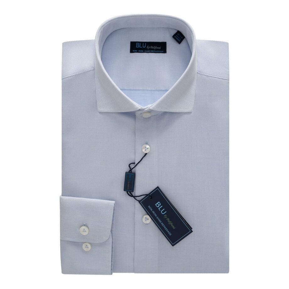Light Blue Pin Dot European Slim Fit Non-Iron Dress Shirt